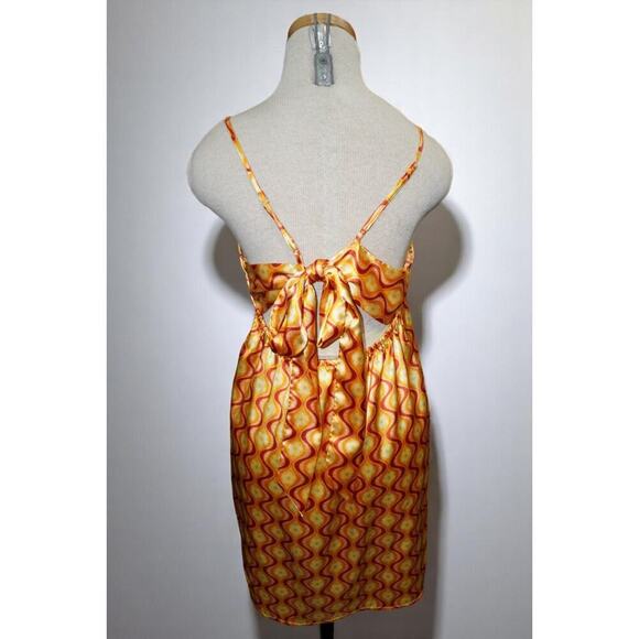 Blush & Stone 70s Swirl Satin Slip Dress – Size Large – Retro Floral Tie-Back - Picture 4 of 8